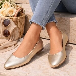 Vince Camuto Minndy Ballet Flats Light Gold Metallic Leather Women’s 10